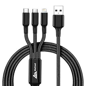 Wecool Nylon Braided 3 in 1 charging cable | Fast charging USB Cable with 3 Ports -Type C, Lightning, Micro USB Port| Multi pin charging cable