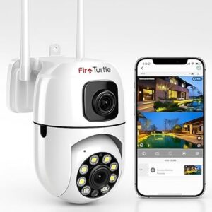 Fire turtle 4+4MP Dual Lens Smart Wi-Fi Indoor Camera with 1080P Color Night Vision, Two-Way Audio, PTZ Control, Siren, 360° Coverage, Motion Detection & 128GB SD Support (Wall Camera)